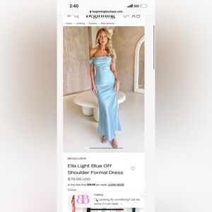 Beginning Boutique Ella Light Blue Off Shoulder Formal Dress sz 20